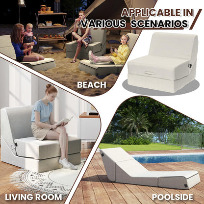 jela Outdoor Chaise Lounge, Waterproof Folding Sofa Bed Lounge Chair, UV Resistant Folding Lounge Chair with Machine Washable Cover, Soft Foam Patio Sofa Chairs Pool Lounge Chaise Chairs (Sand)