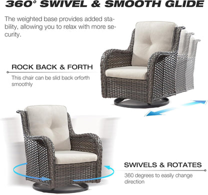 Joyside Wicker Patio Furniture Sets 8 Piece Set with 3-Seat Sofa, 2 Swivel Rocking Armchairs, 2 Armchairs, 2 Ottoman and 1 Side Table Wicker Outdoor Furniture Sectional Conversation Set, Beige