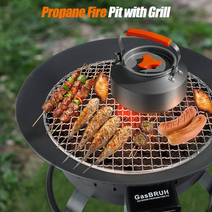 19″ Outdoor Portable Propane Fire Pit with Grill Grate, Cover&Carry Handle,Fireplace,60,000 BTU Propane Firepit,Portable Gas Fire Pit for Outside Patio, Camping,RV, Smokeless Gas Firebowl