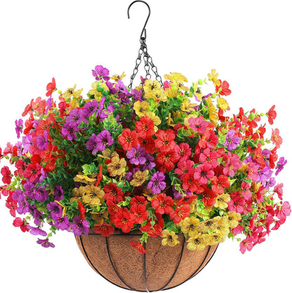 18 Pcs Artificial Flowers for Outdoors UV Resistant Fake Flower Plastic Spring Flowers Faux Silk Plants for Outside Porch Window Easter Patio Home Decor (18, Red, Purple, Yellow, Rose Red)
