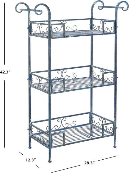 Safavieh PAT5006C-Outdoor Collection Noreen Victorian Antique 3-Tier Shelf, Mossy Blue
