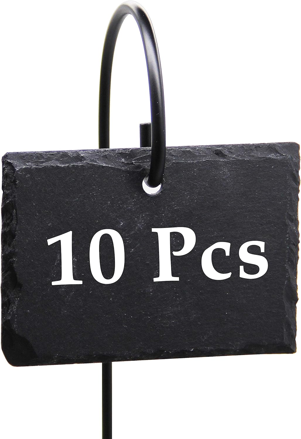 FORUP Plant Labels, 10pcs Garden Markers Signs Labels, Weatherproof Reusable Natural Slate Hanging Tags on Stainless Steel Metal Rod for Flower Bed, Pots, Planters