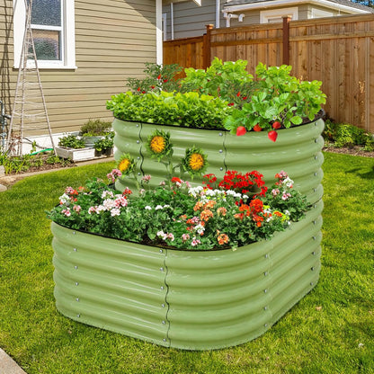 EAGLE PEAK 2-Tier Galvanized Raised Garden Bed Planters, Planter Boxes Outdoorfor Vegetables, Flowers and Herbs, Assembly Modular - 33in Overall Height, 41'' L x 43'' W, Olive Green