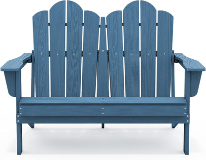 SERWALL Outdoor Folding Adirondack Bench, HDPE All-Weather Adirondack Loveseat, 660 lbs Capacity, Foldable Outdoor Patio Bench for Deck, Lawn, Garden, Navy