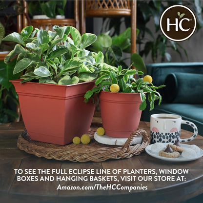 The HC Companies Eclipse Round Planter with Saucer - Outdoor & Indoor Plant Pot with Drainage Holes - Lightweight, UV-Resistant Plastic Pots for Plants, Flowers & Herbs (8" White, Pack of 6)