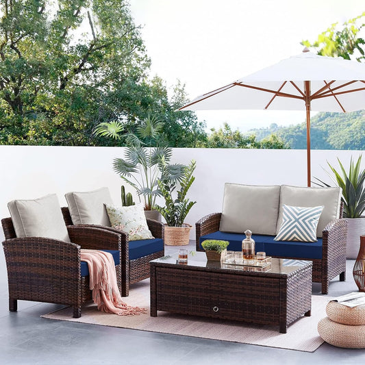 Favoyard Patio Chair Cushions 24 x 24 x 4 Inch Waterproof Outdoor Seat Cushions for Patio Furniture 3-Year Color Fastness Garden Sofa Couch Pads with Handle & Adjustable Straps Set of 2, Blue