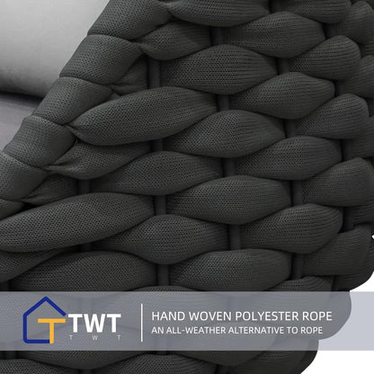 TWT Sunroom All-Weather Polyester Rope Balcony Furniture with Cushions & Pillows, Patio Sofa Couch for Outdoor, Patio, Balcony, Backyard, Deck, Poolside