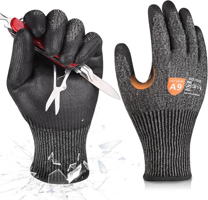 Donfri 3 Pairs A9 Cut Resistant Work Gloves for Men - Steel + HPPE Hybrid Safety Gloves for Men, ANSI Cut Level 9 Protection Flexible for Metal Glass Wood Construction Fishing