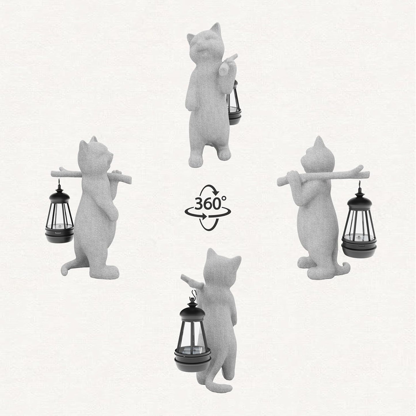 Garden Decoration, Figurine, Lawn Statue, Sculpture Ornament, Animal Figurine - Cat Resin Statue with Lantern (Walking01)