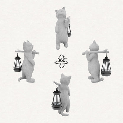 Garden Decoration, Figurine, Lawn Statue, Sculpture Ornament, Animal Figurine - Cat Resin Statue with Lantern (Walking01)