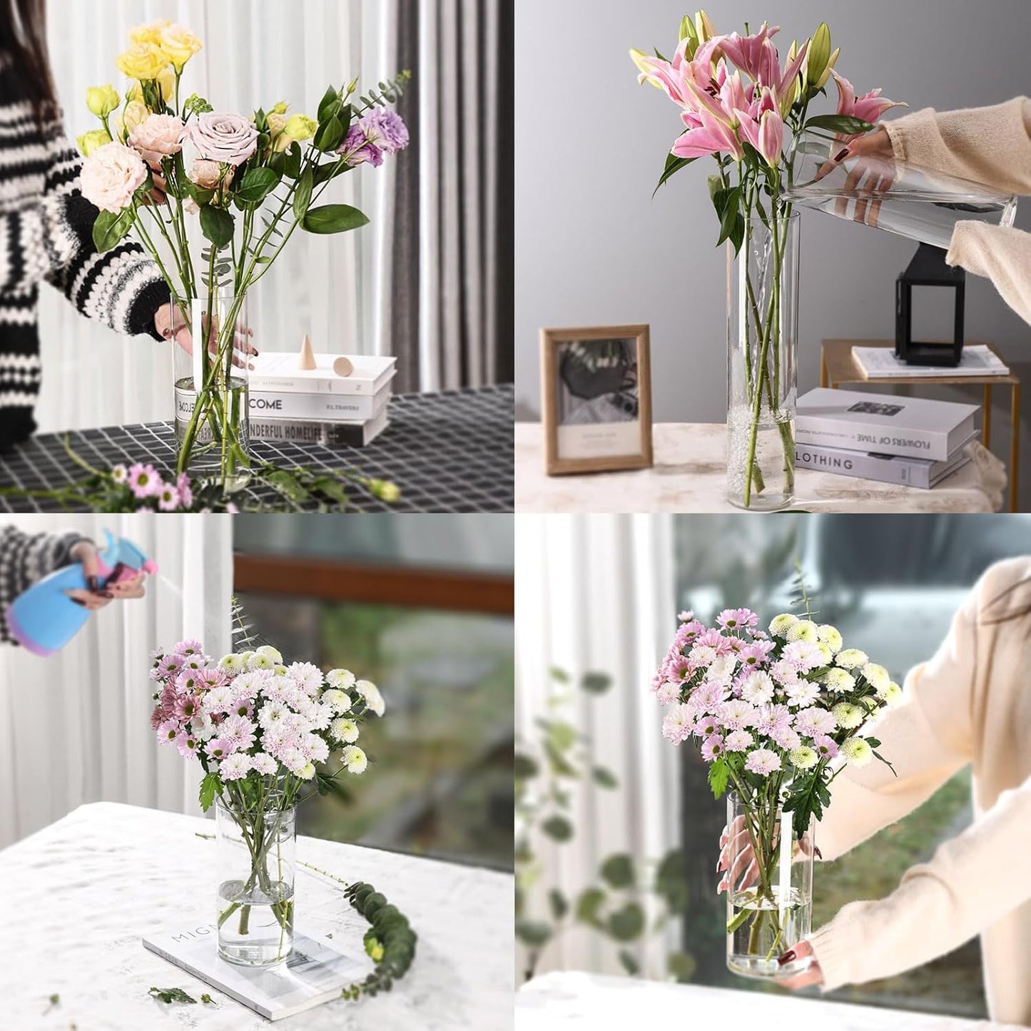 Clear Flower Vase, Non-breakable Vases, 5" W x 10" H, Acrylic Vase, Aesthetic Room Decor Cylindrical Modern Flower Vases for Table Centerpiece, Home Decor, Women Floral Arrangement Gift