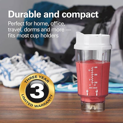 Hamilton Beach Portable Blender for Shakes and Smoothies, 14 Oz BPA Free Travel Cup & Lid, Durable Stainless Steel Blades, Personal Smoothie Blender, 2 Jars - White (51102V)