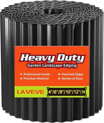 LAVEVE Corrugated Metal Garden Edging 8" x 20Ft, Landscape Edging Border for Lawn, Flower Bed, Garden Fence, Paver Edging (Black)