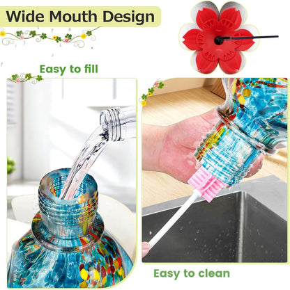 Hummingbird Feeder for Outdoors with Ant Moat, Blue Hummingbird Feeder, Hand Blown Twisted Glass, 4 Bee Guard Feeding Ports with Perch, Outdoor Décor, 16OZ, Gifts for Mom Wife Dad Men Women