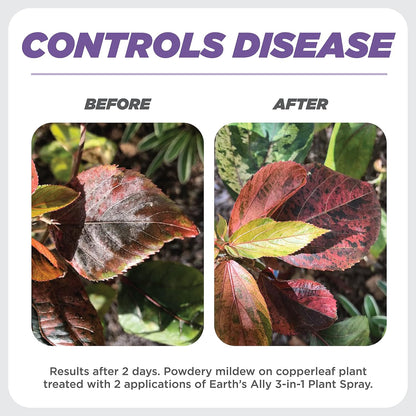 Earth's Ally 3-in-1 Plant Spray 8 oz Conc. Makes 6 gal | Better Than Neem Oil | Insecticide, Fungicide & Spider Mite Control for Organic Gardening, Pest Repellent for Indoor & Outdoor Gardening