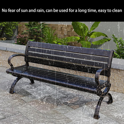 Outdoor Bench Chair Cast Aluminum Garden Bench Patio Bench All-Weather Park Bench for Backyard Porch Lawn (100cm Rose Park Bench)