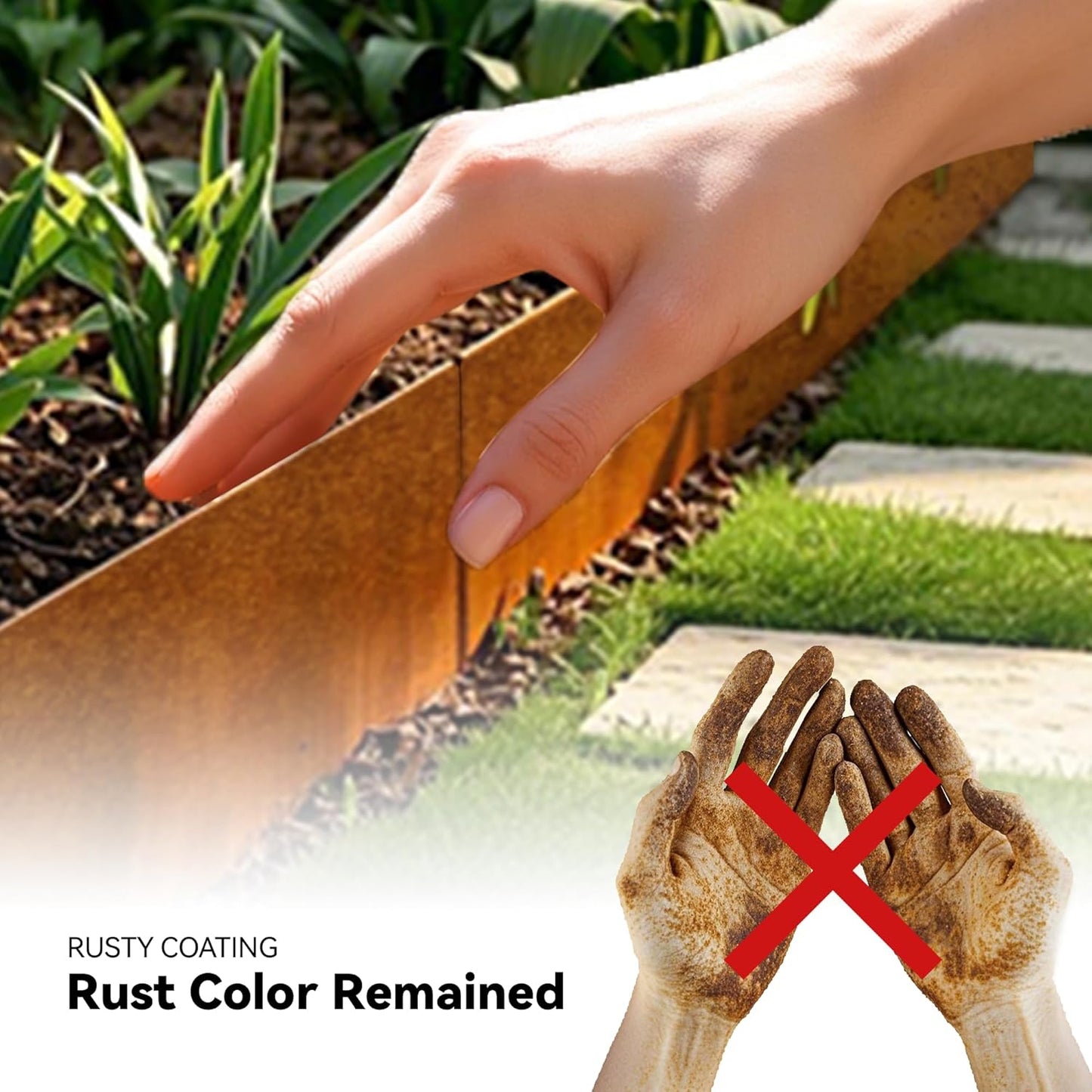 Worth Galvanized Steel Landscape Edging 10" x50' Metal Garden Edging Roll Flexible Bender Border with 16Pcs Stakes for Lawn, Flower Bed Edges, Rust-Like Color