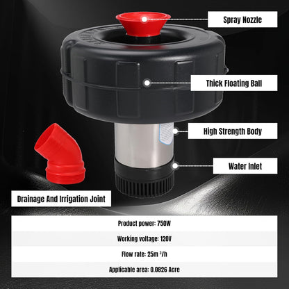 Pond Fountain Aerator Floating Aerating Pond Fountain Pump 120V 750W 1HP 15000 GPH with 120FT Power Cord Multifunctional Timer for Outdoor Ponds Lakes Water Gardens