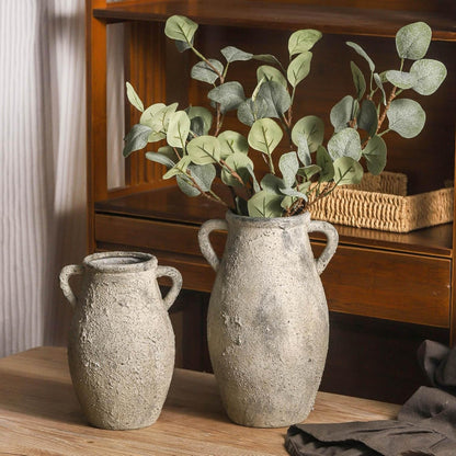 Large Ceramic Rustic Vase,11.3 inch Tall Farmhouse Flower Vase with 2 Handles for Home Decor, Living Room Entryway Table Centerpiece Decor