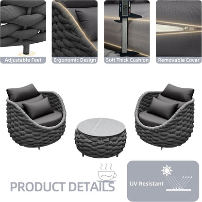 TWT Aluminum Outdoor Patio Furniture Set, 4 Pcs Textilene Armchairs Modern Outdoor Conversation Set Outdoor Single Sofa with Upgrade Cushion and Coffee Table for Balcony, Dark Grey