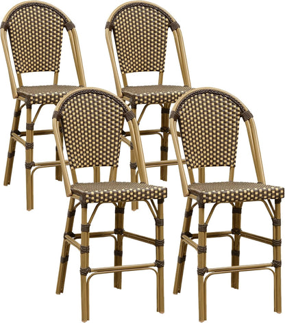PURPLE LEAF French Counter Height Bar Stool Set of 4 25" Bamboo Print Finish Patio Bar Chairs with Back Rattan Bar Chairs French Bistro Set for Kitchen Outdoor Counter Stool Brown