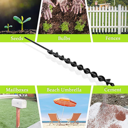 TCBWFY 24 Inch Auger Drill Bit for Planting - 1.2"x24" Long Handle Easy Planter Garden Auger - Bulb & Bedding Plant Augers - Post Hole Digger for 3/8”Hex Drive Drill