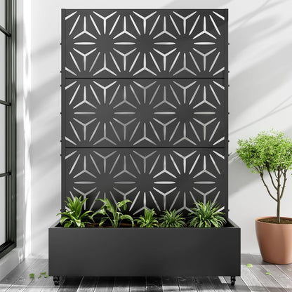 Lumioca 71"x47"x16" Metal Raised Garden Bed with Trellis, Trellis with Planter Box for Backyard Patio Balcony Climbing Plants, Black Star