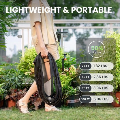 Giraffe Tools Garden Hose 50FT Lightweight Lay Flat Water Hose Kink Free Flexible Hose with 9 Spray Function Nozzle, Black