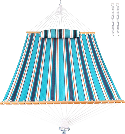 Lazy Daze 12 FT Sunbrella Fabric Hammock not Fading with Spreader Bars and Free Pillow Fits for Two Persons, All Weather and Fade Resistant for Patio Yard, 450 lbs Weight Capacity, Token Surfside