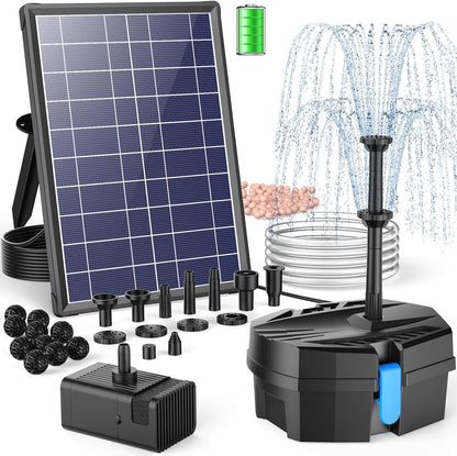 POPOSOAP Solar Pond Filter Built-in 3600mAh Battery Backup, 8W Solar Pond Filter with Water Pump, Pond Filter with Water Shortage Protection & Clear Tubing for Ponds Fish Tank Bird Bath Garden