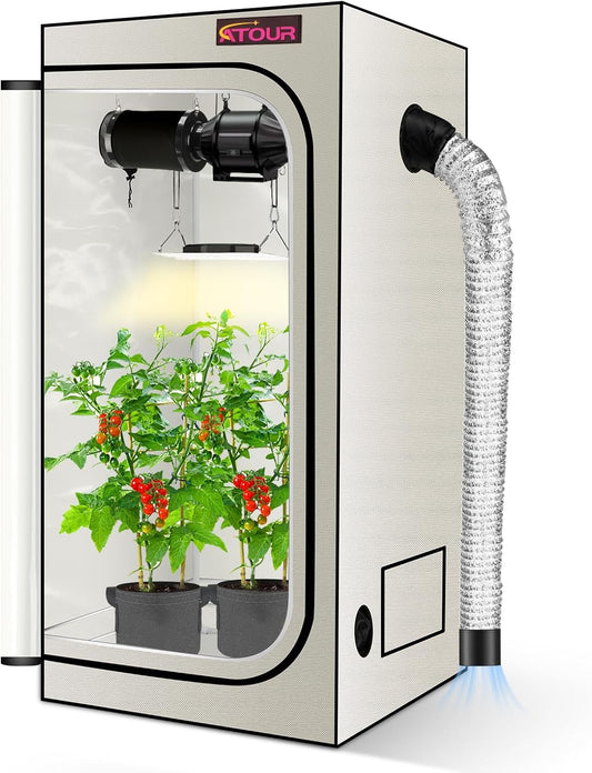 ATOUR 1.5'x1.5' LED Grow Light Specil Tent, 18"x18"x55" High Reflective PE Film Grow Tent, 1680D High Strength Canvas Plant Tent with Observation Window & Floor Tray for Hydroponics Indoor Plant