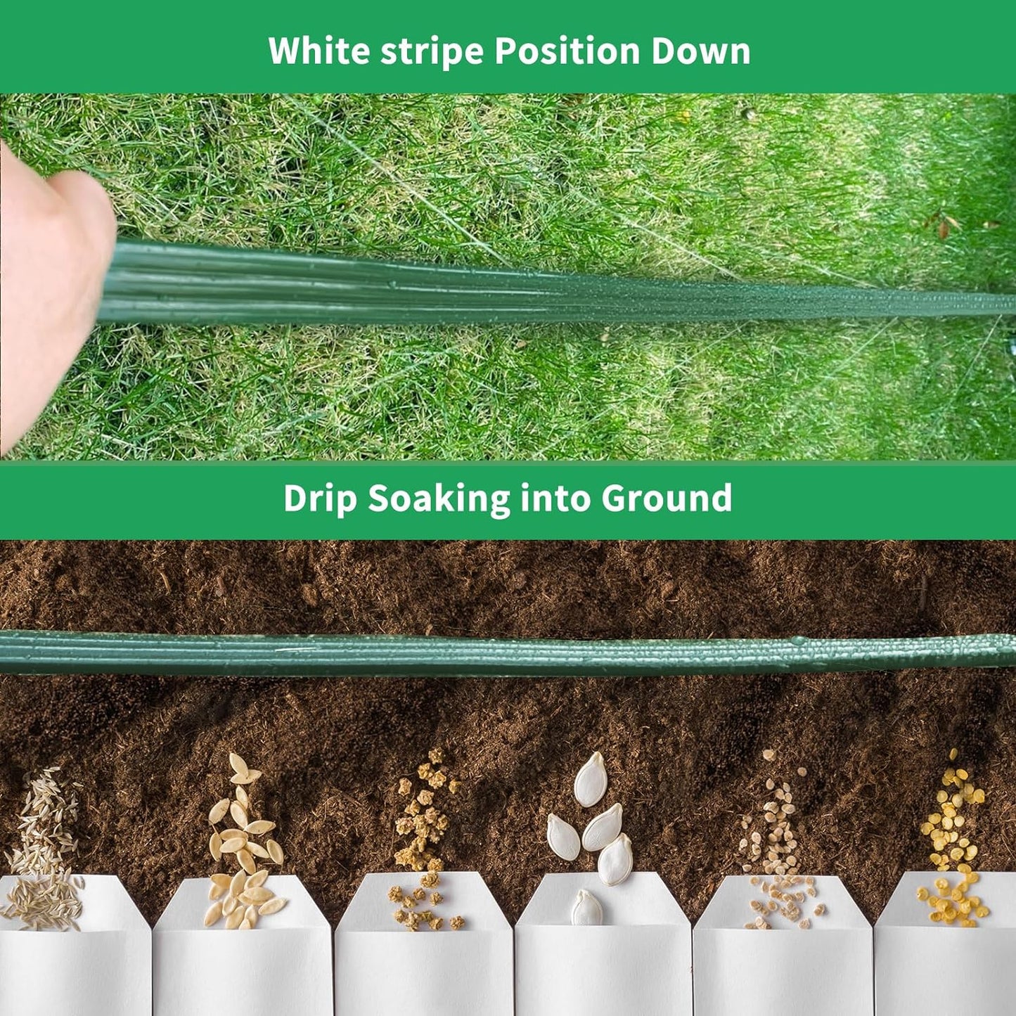 Watoo 2025 Sprinkler Hose & Soaker Hose for Yard - 150 FT Reinforced Flat Garden Hose with Holes, Heavy Duty No-Kink Lawn Irrigation Hose (Includes Stakes, High Pressure Spray)