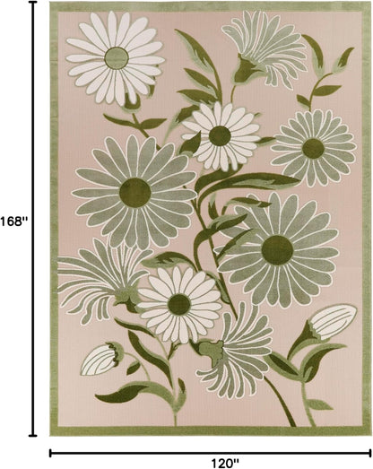 Nourison Home Aloha Indoor/Outdoor Ivory Green 10' x 14' Area Rug, Easy-Cleaning, Non-Shedding, Bed Room, Living Room, Dining Room, Backyard, Patio, Deck (10x14)