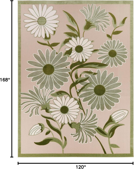 Nourison Home Aloha Indoor/Outdoor Ivory Green 10' x 14' Area Rug, Easy-Cleaning, Non-Shedding, Bed Room, Living Room, Dining Room, Backyard, Patio, Deck (10x14)