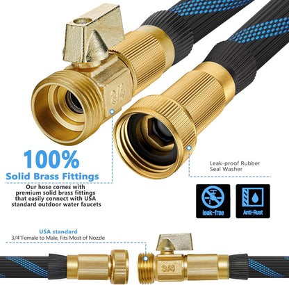 50 ft Garden Hose-No Kink,Heavy Duty,Lightweigh Flexible,Leakproof Water Hose with Sprayer Nozzle-3/4" Solid Brass Connectors-Rubber Car Hoses