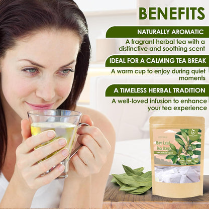 NHAT ANH FARM - Premium Bay Leaf Tea Bags, 100 Tea Bags, 100% Natural Dried Bay Leaf, Sugar-Free, Caffeine-Free, No Additives. Herbal Infusion For Daily Wellness