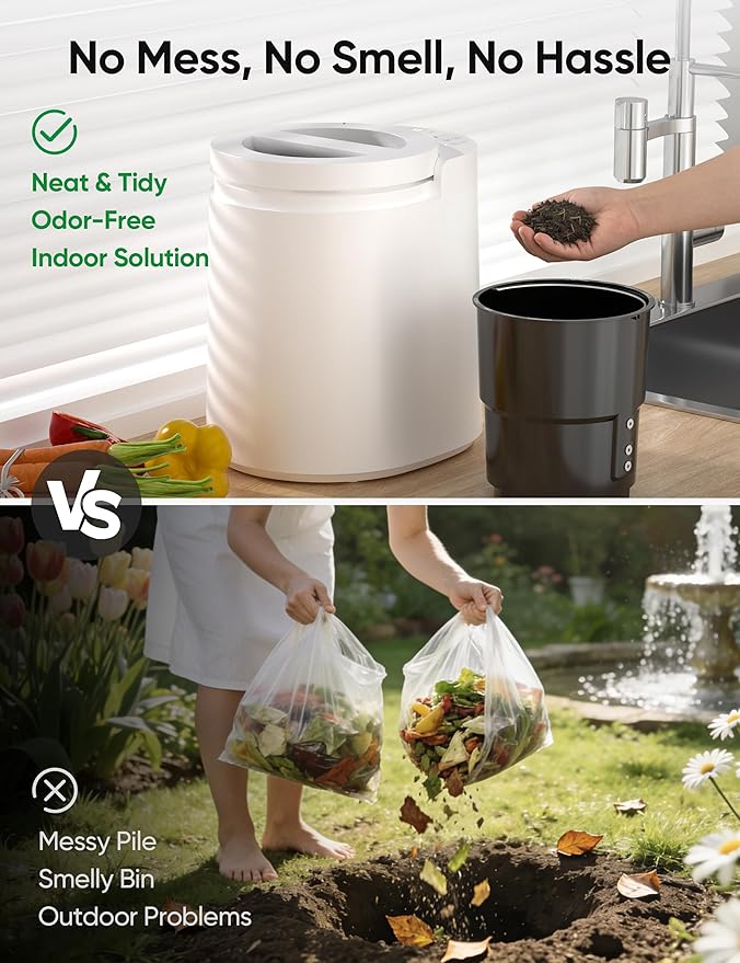 Compost Bin Kitchen, Auto-Cleaning Electric Compost Bin with Odorless & Low Noise Feature, Countertop Compost Machine for Food Scraps, Indoor Electric Food Waste Composter