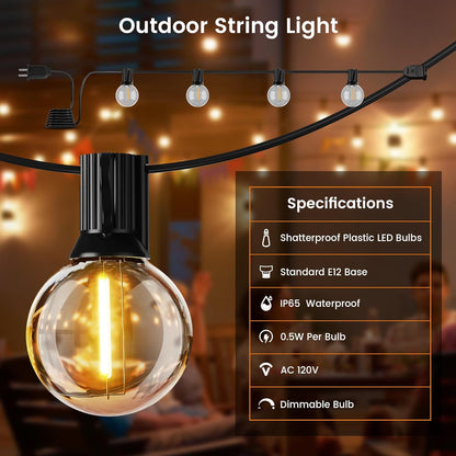OHLUX Outdoor String Lights,110FT Dimmable Patio Lights with 58 G40 Shatterproof 2200K LED Edison Bulbs(2 Spare),Waterproof Hanging for Outside Backyard,Cafe,Porch,Deck,Porch
