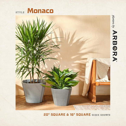 ARBORA 20" Monaco Square Polyresin Indoor and Outdoor Planter with Stone Blend Concrete Gray Finish - Durable, Weatherproof, Lightweight, Large Plant Pot for Patio, Garden, Deck, Entryway