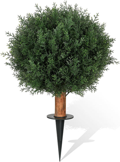 Artificial Cedar Shrubs Ball Trees with Ground Spike, 24.6 inche Tall UV-Resistant Fake Outdoor Plants Evergreen Trees, Realistic Faux Pine Bushes for Front Porch Home Patio Garden, 1 Pcs