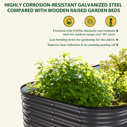 MUPATER 24''H Raised Garden Bed, 8x4FT Galvanized Raised Garden Bed W/ 3 Aluminum Support Rods, Mutli in 1 Modular Raised Planter Box Outdoor for Vegetables, Plants, Grey