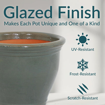 Sunnydaze 15" Large Ceramic Plant Pot - Round Outdoor Glazed Ceramic Planter Pot with Drainage - Gray - Studio