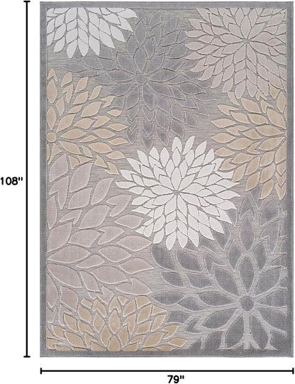Beverly Rug Outdoor Rug 6x9 Modern Floral Tropical Area Rugs for Indoor and Outdoor Patio Easy to Clean Non Shedding Living Room Porch Garden Washable Outside Carpet (6 x 9 Gray)