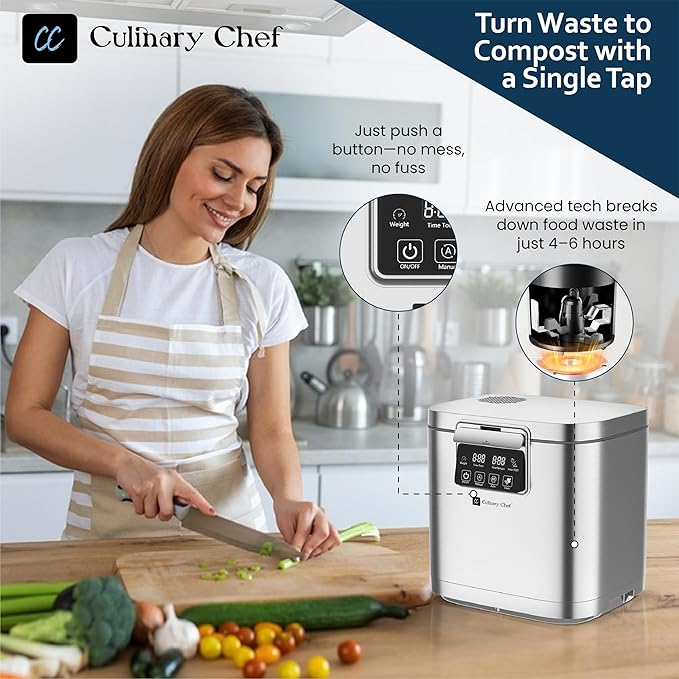 Culinary Chef, 3.8L Smart Electric Food Waste Composter, Stainless Steel