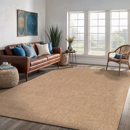 Washable Easy Jute Rug 5x7, Indoor Outdoor Rugs Natural Color Farmhouse Area Rugs for Living Room, Kitchen Rug High Traffic Area, Easy to Clean Solid Boho Woven Design Outside Carpet (5 X 7 Natural)