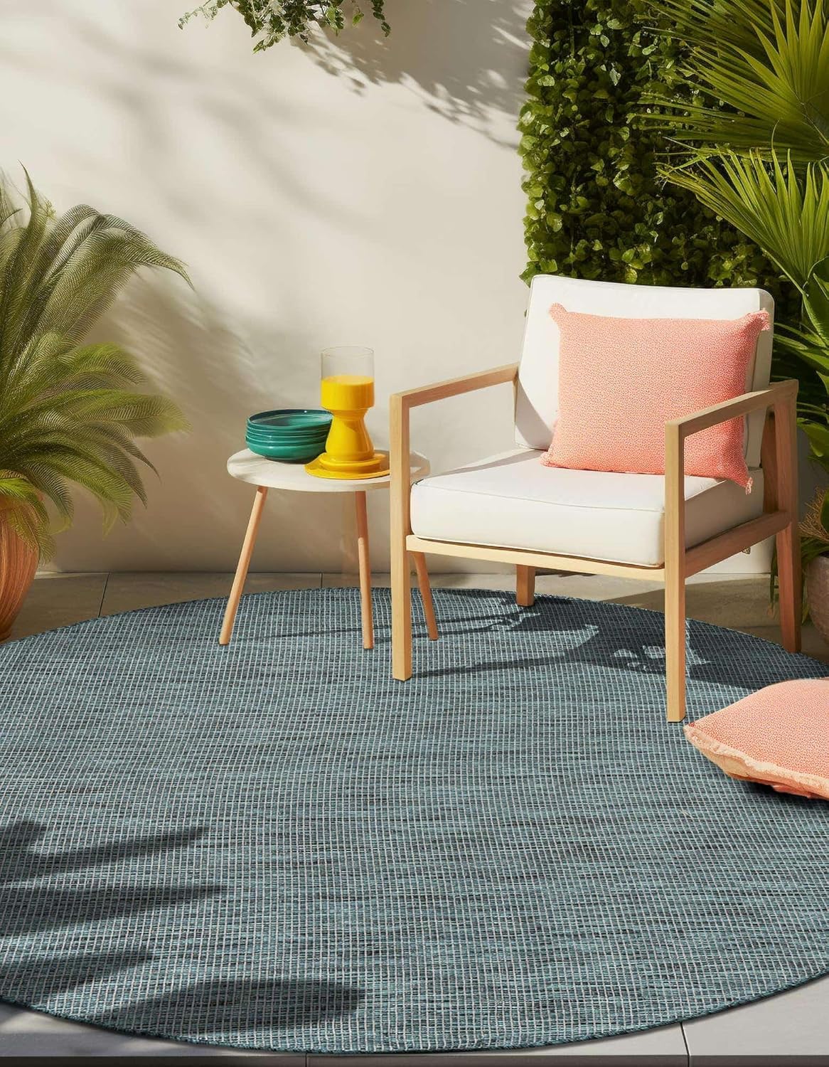 Unique Loom Outdoor Solid Collection Area Rug (5' 3" Round Teal/Navy Blue)