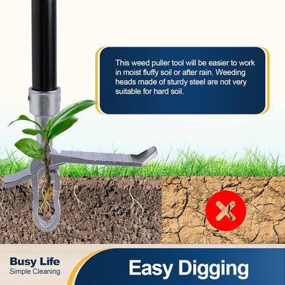 Yocada Stand Up Weed Puller Tool 62.59“ Long Handle 4-Claw Steel Head Design Weeder Stick Easily Remove Weeds Roots Remover for Garden & Lawn Care