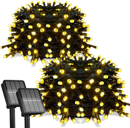 2 Pack-Solar String Lights, 78Ft 200 LED Solar Lights Outdoor with 8 Modes ，Solar String Lights Outdoor Waterproof for Yard, Fence,Balcony, Party,Christmas Tree Decorations (Warm White)