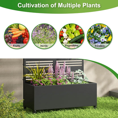Lumioca 71"x35"x16" Metal Raised Garden Bed with Trellis, Trellis with Planter Box for Backyard Patio Balcony Climbing Plants, Black Harold