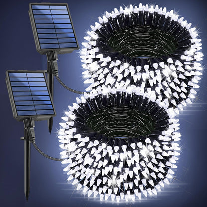 2-Pack 200FT Solar String Lights for Outside, 600 LED Extra-Bright Solar Light Outdoor with 19 Modes & Timer, Waterproof Fairy Solar Lights for Garden Patio Tree Christmas Decorations (Cool White)
